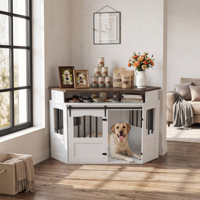 52" Corner Dog Crate Furniture with Storage