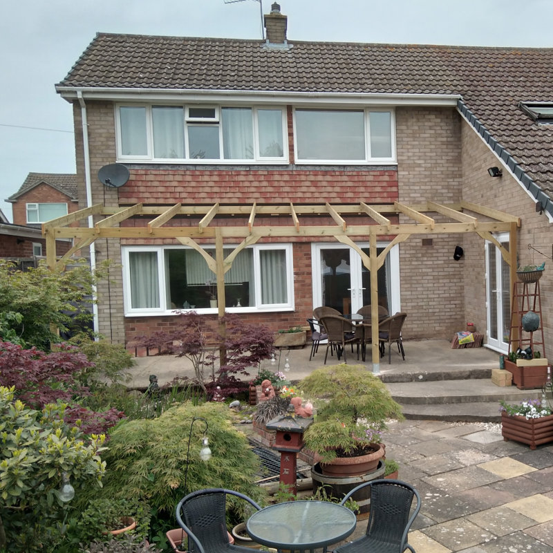 Randi Manufactured Wood Pergola, Light Green, 270cm H x 420cm W x 420cm D