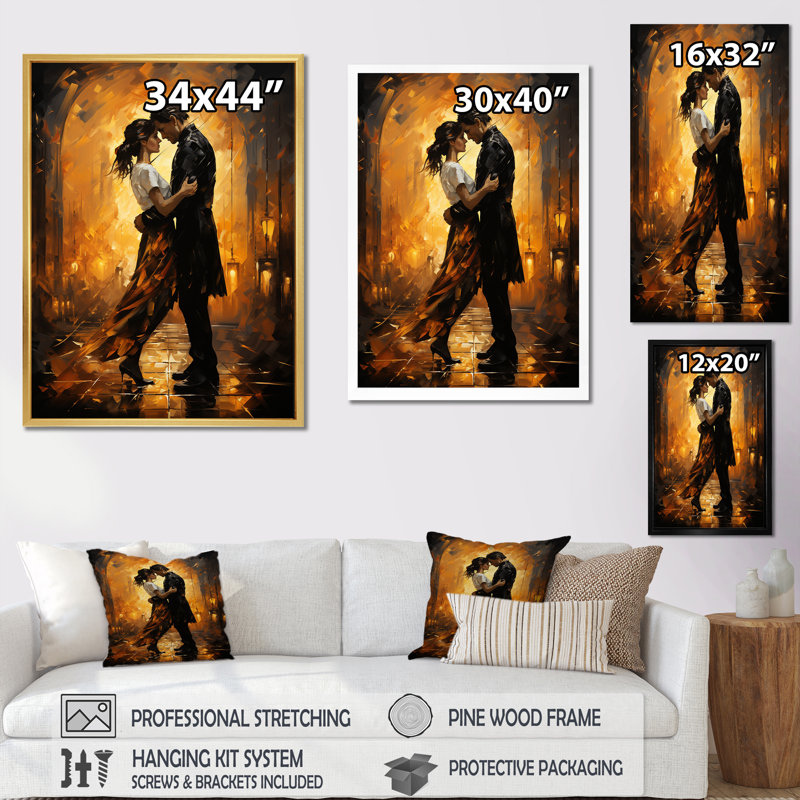 «Dance Tango Couple Harmony» sur toile, Cadre flottant doré, H 32 po x l 16 po x P 1 po