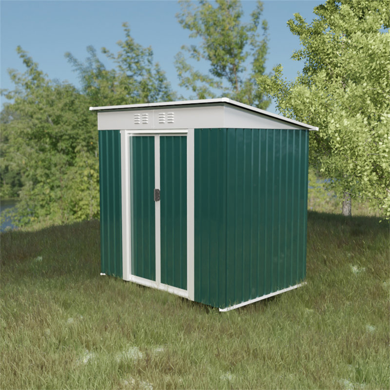 Outdoor Storage Sheds 6Ftx4ft Pent Roof Green, 72.5" H x 74.7" W x 45.7" D, Green