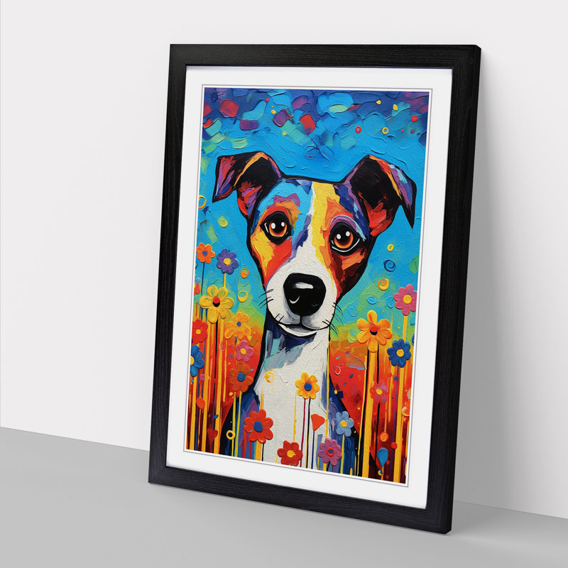 Jack Russell Expressionism - Single Picture Frame Print on Wood, Black, 34cm H x 25cm W x 2cm D