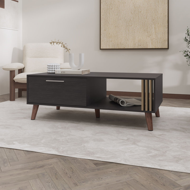 Table basse Govan avec porte, pieds coniques et rangement ouvert