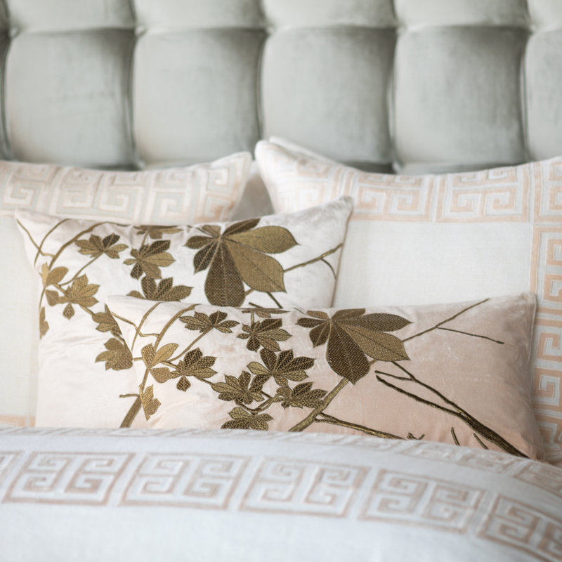 Leaf Square Pillow Cover & Insert, Blush/Antique Gold
