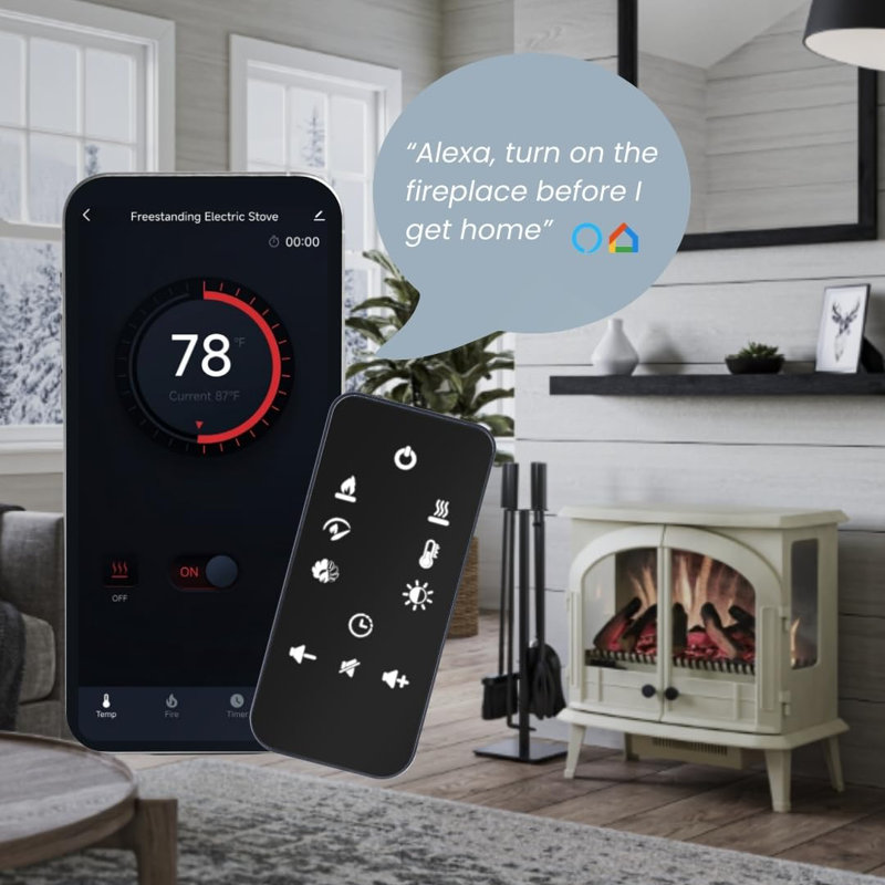 24.4 W Electric Smart Fireplace with Heat, Cream