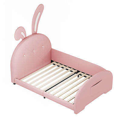 Lit simple tapissier princesse en forme de lapin, lit plateforme simple avec tête et pied de lit