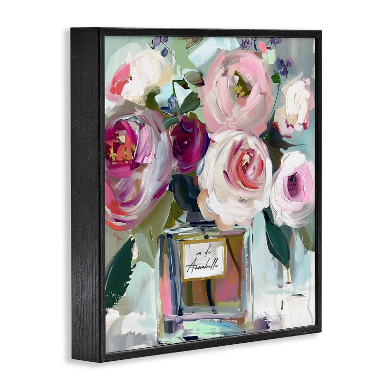 «Roses Are Pink Bouquet», estampe numérique, design par Annabelle Hall, H 24 po x l 24 po, Giclée encadrée noir minuit