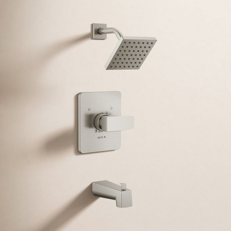 Ensemble de robinet de baignoire et douche carré Modern 14 Series, ensemble de pomme de douche et poignée en nickel brossé, ensemble de garniture de valve, acier inoxydable (valve non incluse)