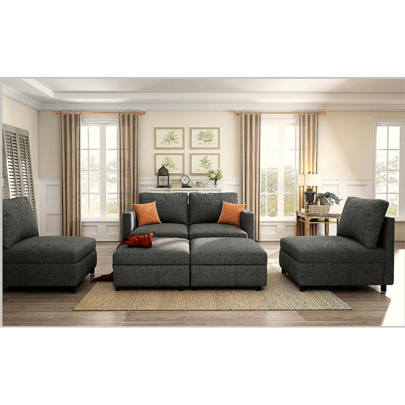 Grand canapé modulaire moderne, canapé modulaire en U avec fonction de rangement, canapé-lit de 123 po avec repose-pieds, méridienne modulaire à 6 places pour le salon, chenille