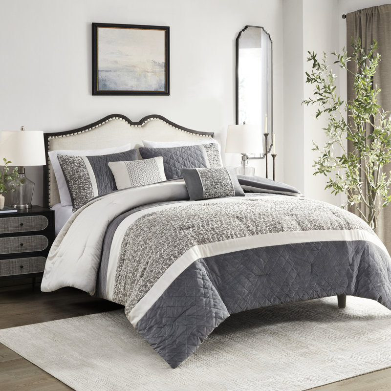 Édredon très grand / très grand 5, rayures texturées, coussins décoratifs inclus - très grand, 5 pièces, charmeuse, visage de vison,