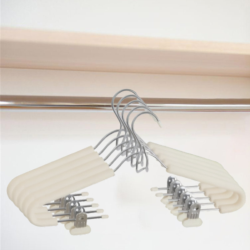 Foam Padded Hanger With Clips - Chrome Plated Heavy Duty Space Saving Pants Coat Hanger Beige 15 Pack, 20