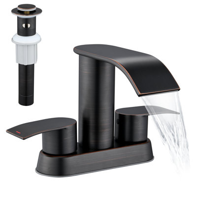 4" Centerset Double Handle Waterfall Bathroom Sink Faucet with Pop Up Drain