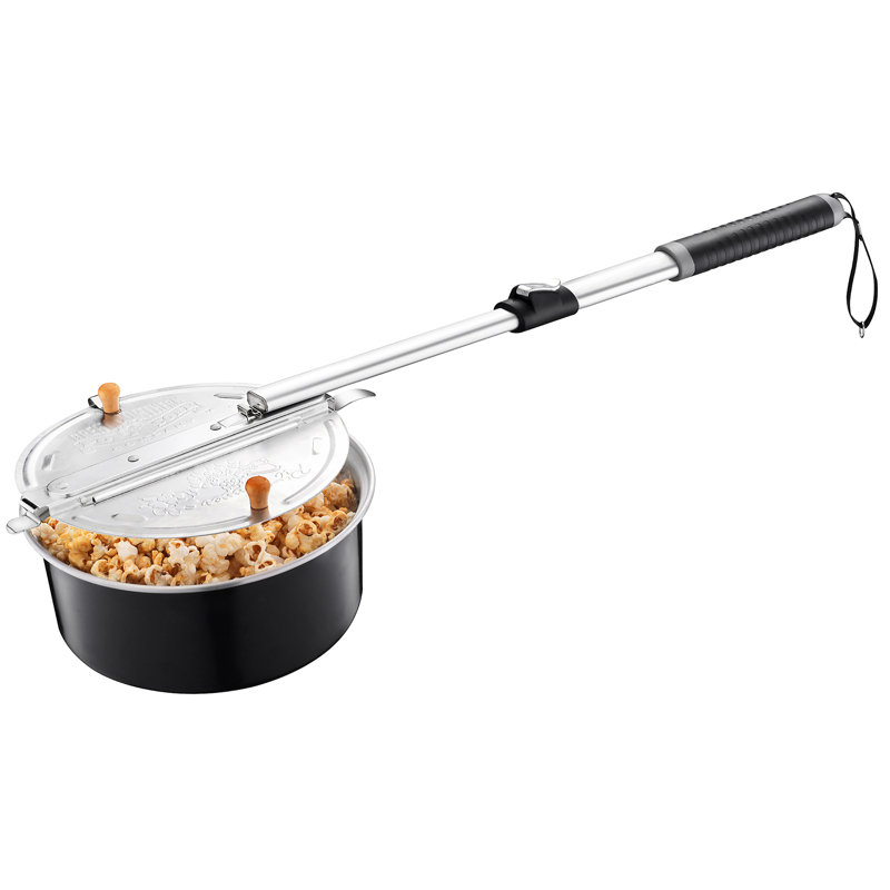 Campfire Popcorn Popper - Machine à maïs soufflé à l'ancienne avec poignée télescopique - Équipement de camping et équipement de cuisson de feu de camp par Great Northern Popcorn (noir)