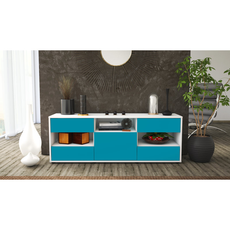 Yarger TV Stand, Turquoise / Matte White
