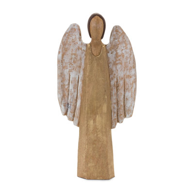 Statue d'ange en bois sculpté H 18 po