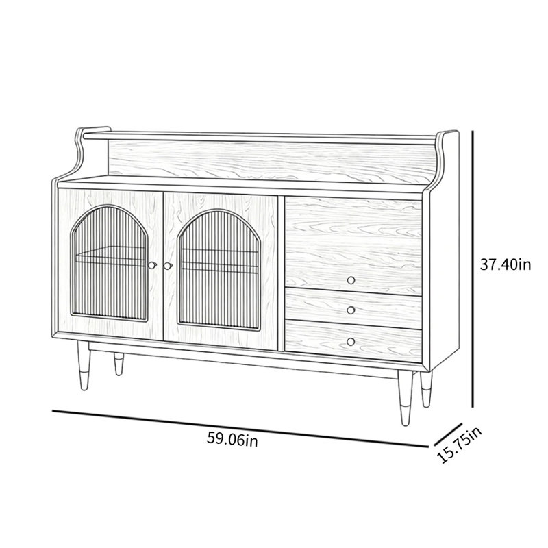 Household Minimalist Glass Arch Display Case, Walnut, 37.4" H x 59.06" W x 15.75" D