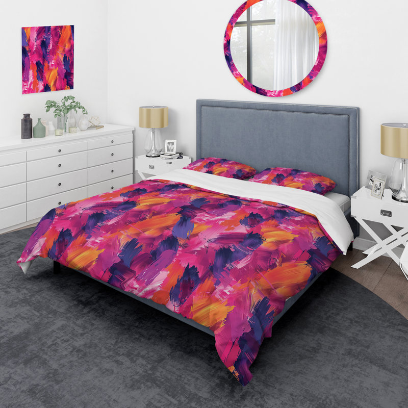 Ensemble de housse de couette moderne rose et orange brossé, Housse de couette très grand et 2 très grandes t