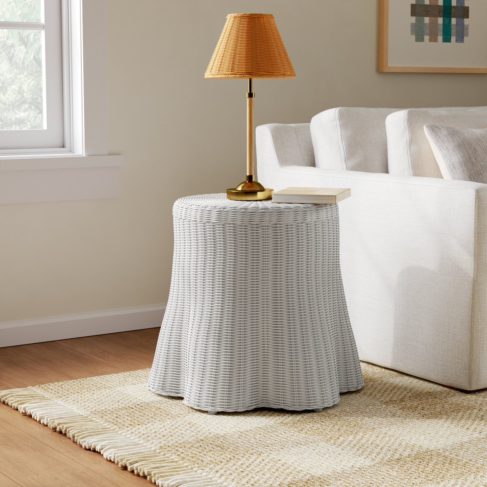 Cabo 24" Rattan End Table, White