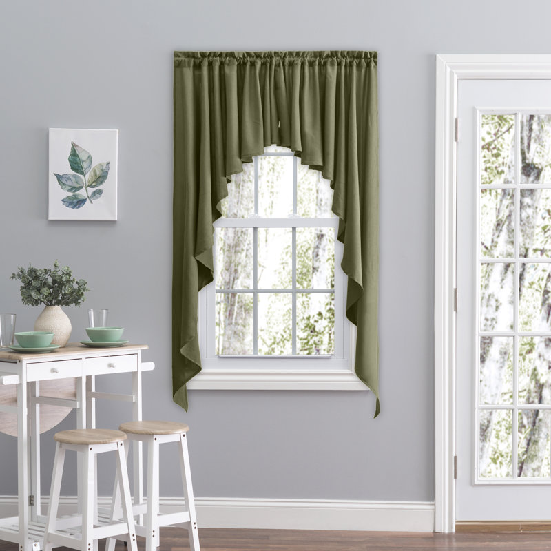 2-Piece Opaque Polyester Swag Window Valance, 62" W x 24" L, Green