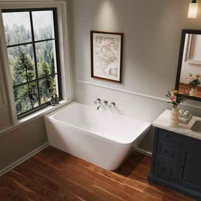 59" Alcove Solid Surface Soaking Bathtub With Apron Front — White