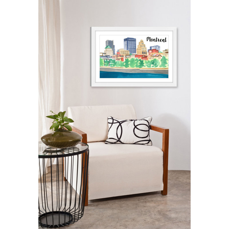Old Montreal Cityscape Print on Canvas with White Frame