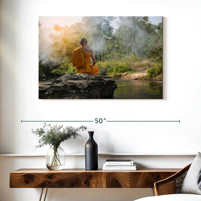 Moine bouddhiste Adella, méditation naturelle, H 26 po x l 39 po