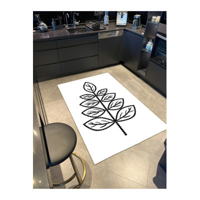 Leafy Tree Themed Woven Base Washable Rug