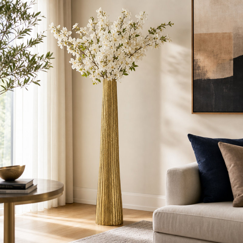 Vase en aluminium Katorin, Doré, H 58 po x l 11 po x P 6 po