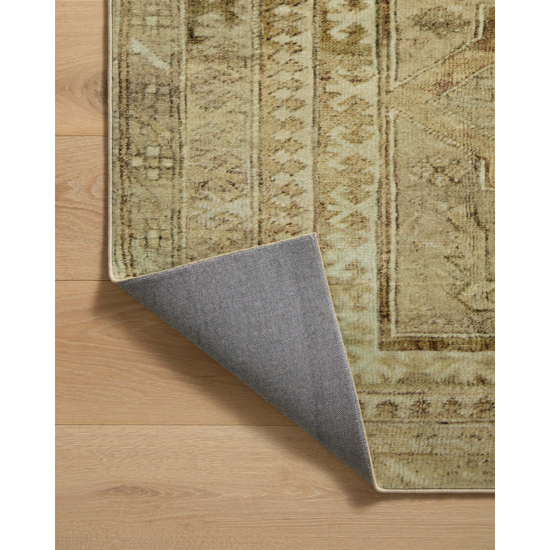 Khaki and Tobacco Rectangular Washable Synthetic Rug 8'6" x 11'6"