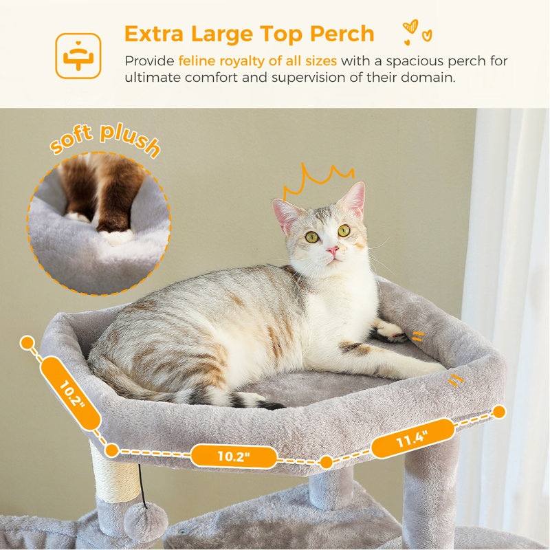 Arbre à chat de 71,2 po de hauteur pour grands chats d'intérieur, tour de chat à plusieurs niveaux avec 2 condos spacieux, 3 hamacs, très grand perchoir supérieur, 2 pompons