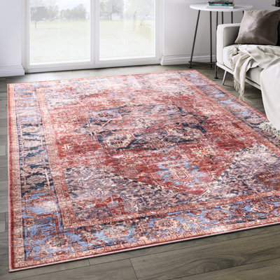 Tapis oriental en terre cuite / bleu Porchia