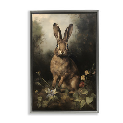 Bunny in Nature Gray Framed Floater Canvas by Petal Prints Design