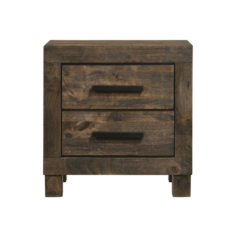 Table de chevet 2 tiroirs en panneau de fibres à densité moyenne brun rustique doré