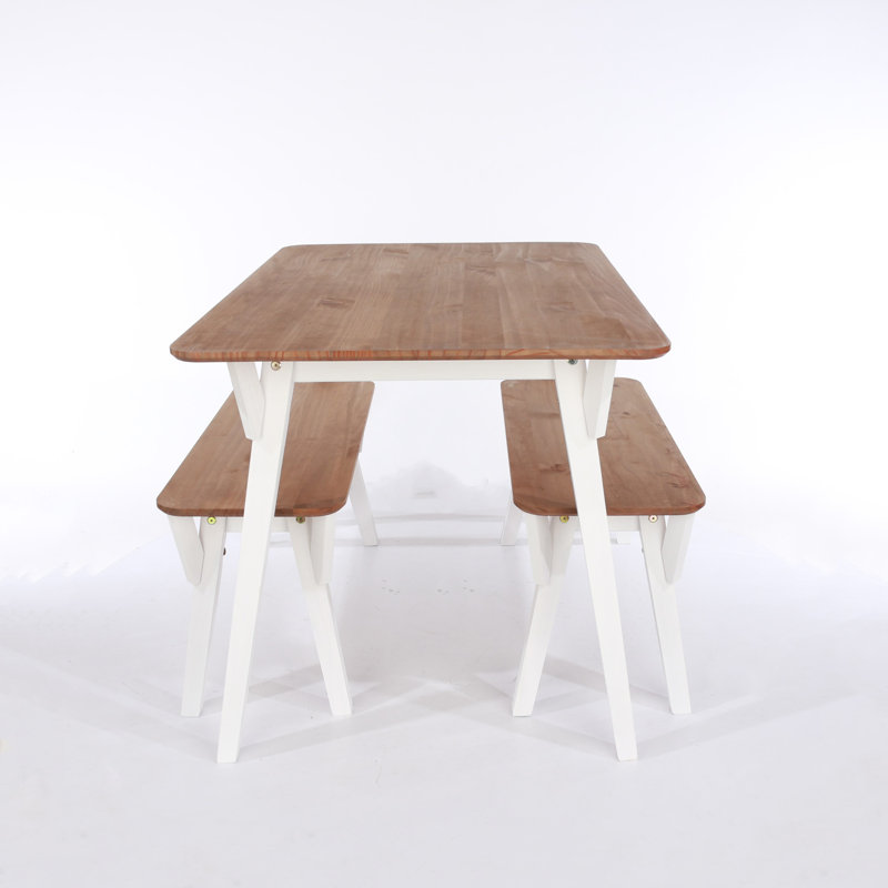 Corona White 4 - Person Pine Solid Wood White & Antique Wax Dining Set, 75cm H x 120cm W x 80cm D
