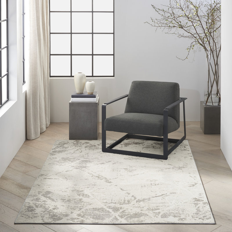 Tapis gris crème moderne captivant 7 pi 10 po x 9 pi 10 po Calvin Klein, Rectangle 5 pi 3 po x 7 pi 3 po
