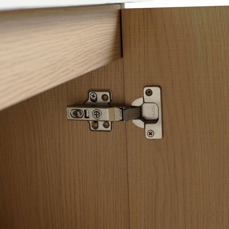 Meuble-lavabo autoportant de 122 cm (119 cm) avec 3 portes d'armoire à fermeture amortie, contreplaqué, chêne des dunes (emballage démonté) - Lavabo non inclus
