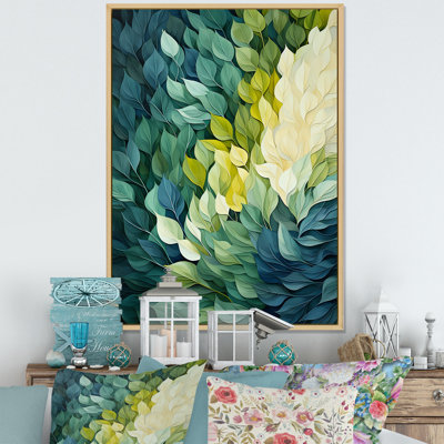 Leaves Green River Collage - Leaves Framed Canvas Print Wall Art