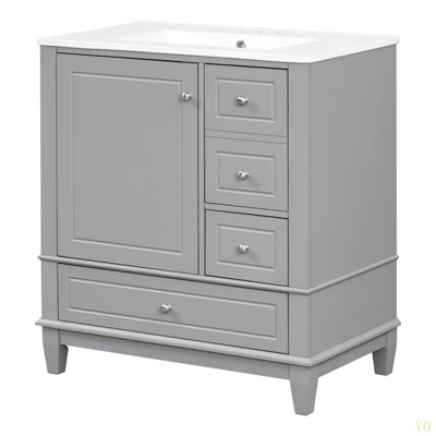 30" Bathroom Vanity With Sink, One Door With Shelf And Three Drawers, Soft Close Door