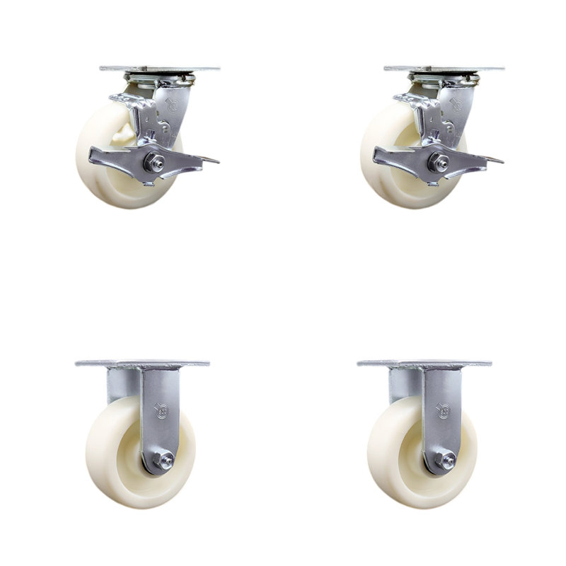 Ensemble de roulettes en acier inoxydable de 5 pouces avec 2 freins / 2 verrous pivotants SCC rigides