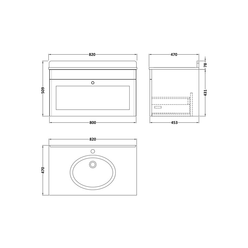 Classique 820mm Single Bathroom Vanity with Drop In Vitreous China Basin, White, Satin Green