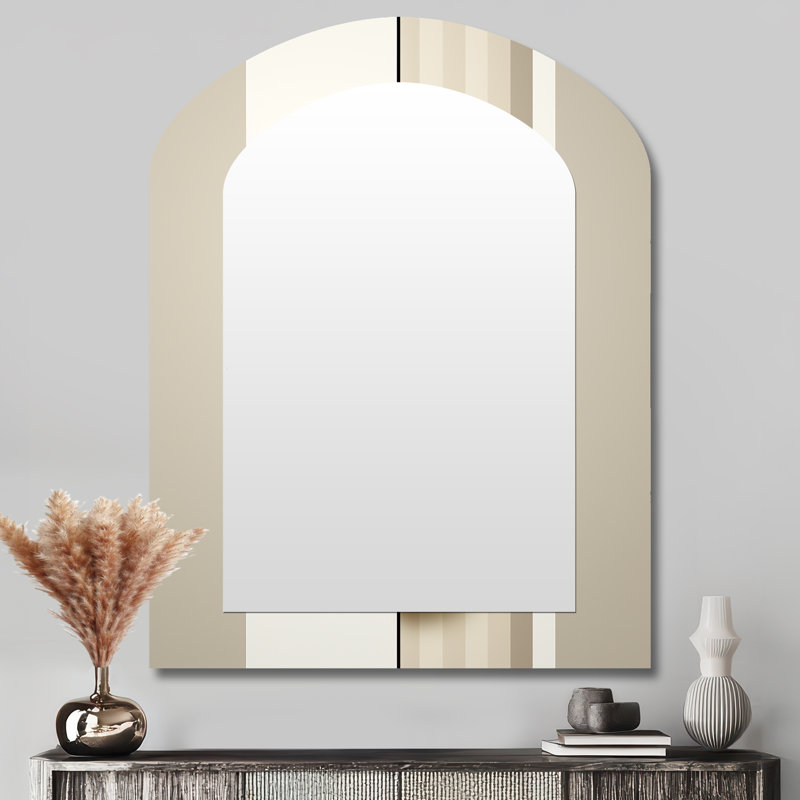 Geometric Momentum Moon Balance - Minimalism Arch Wall Mirror, Black Asymmetrical Decorative Mirror, Printed Metal Art