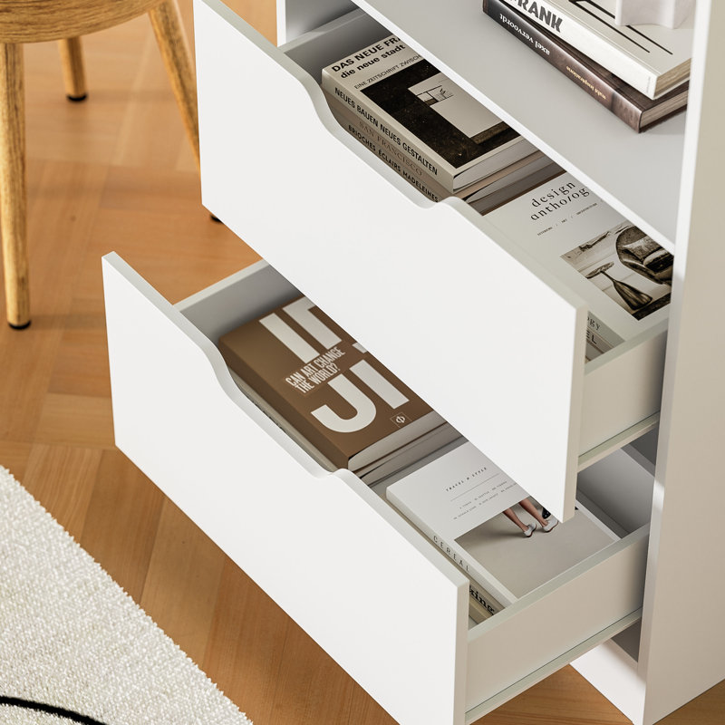 Bookcase With 2 Drawers, 63" 3-tier Bookshelf With Storage, 3 Shelf Bookcase With Adjustable Shelf, Modern Bookshelf, Open Shelves Bookshelf For Study, Bedroom & Home Office, White