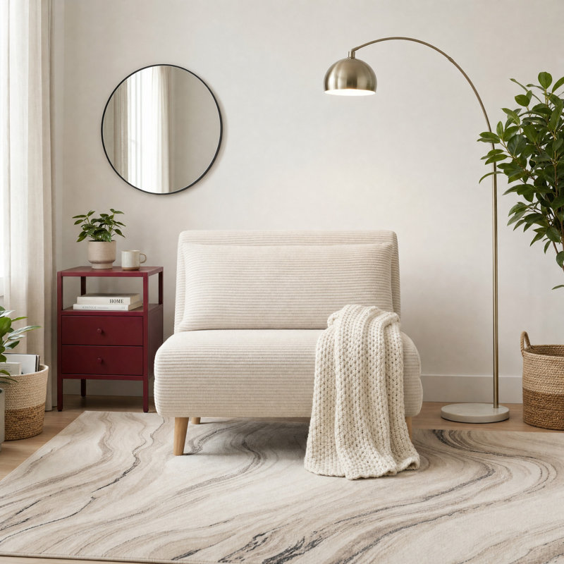 Berlyn Futon Sofa Bed - Luxury Simple Modern Folding Design, Single, Cream Corduroy