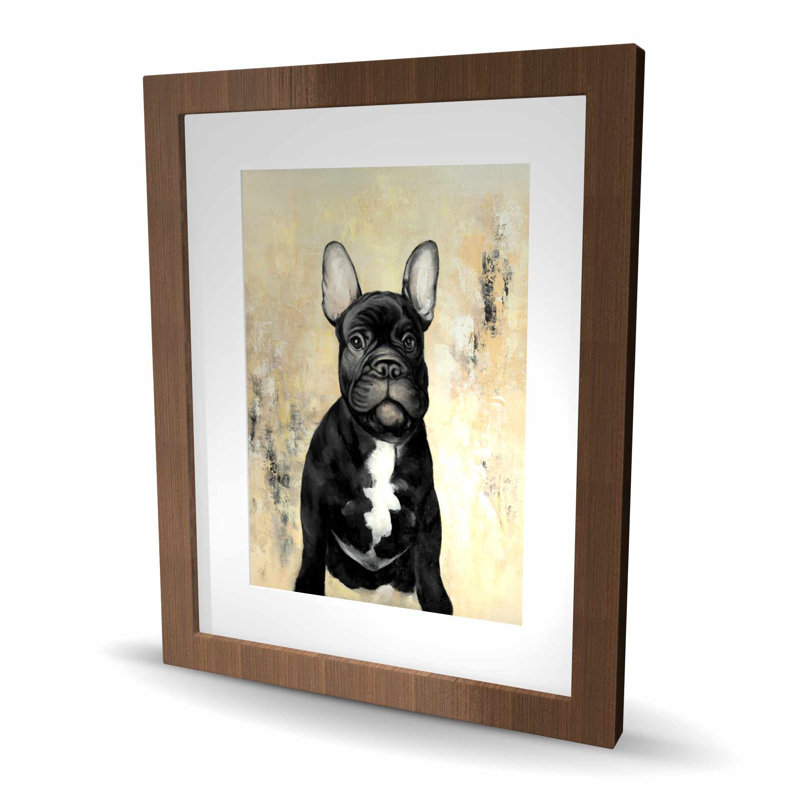 Bouledogue français, reproduction encadrée avec passe-partout noir | Décoration intérieure, H 20 po x l 16 po