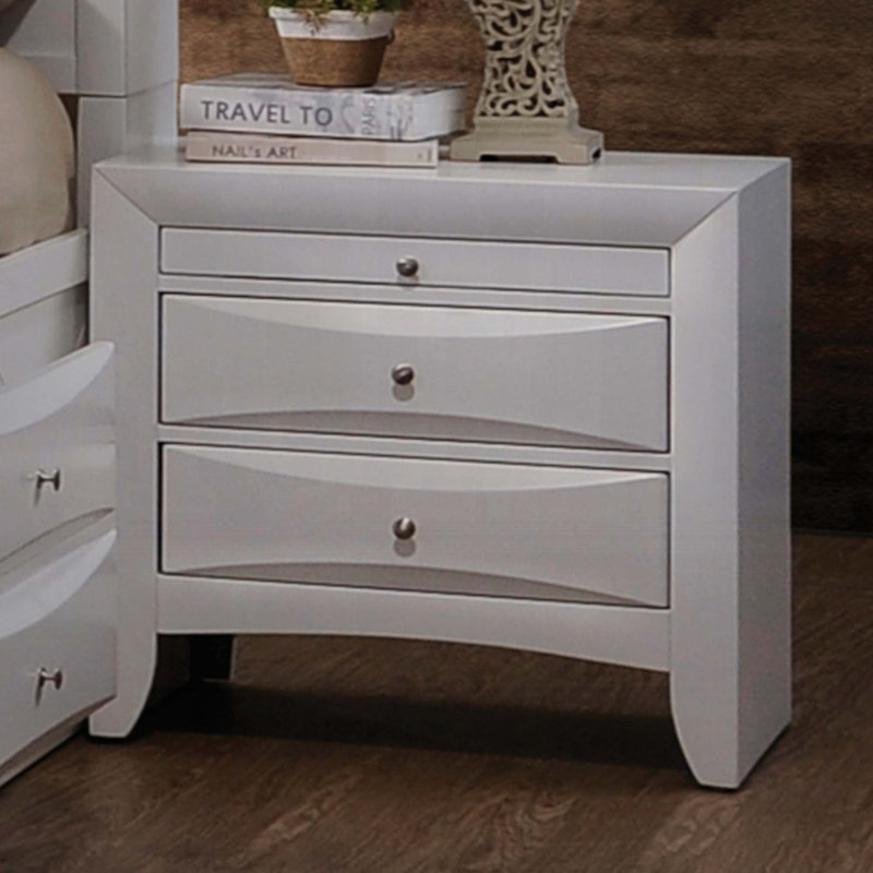 Table de chevet en bois avec 2 tiroirs et 1 plateau, Blanc