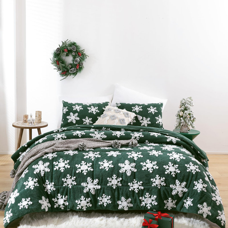 Ensemble d'édredon de Noël 3 pièces - édredon en flocon de neige blanc en 3D avec deux taies d'oreiller