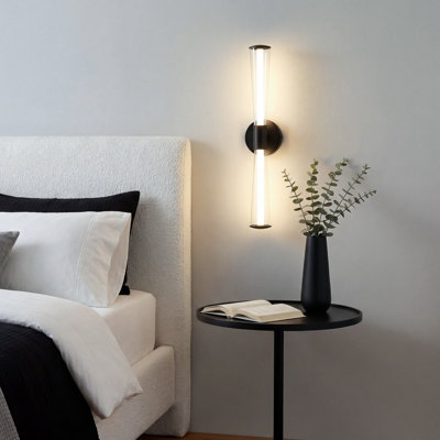 Luminaire de salle de bain moderne et minimaliste à DEL intégré noir mat avec abat-jour en verre transparent