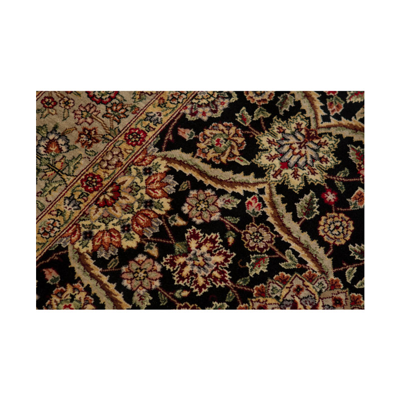 Tapis noir, vert et rouge noué à la main de haute qualité
