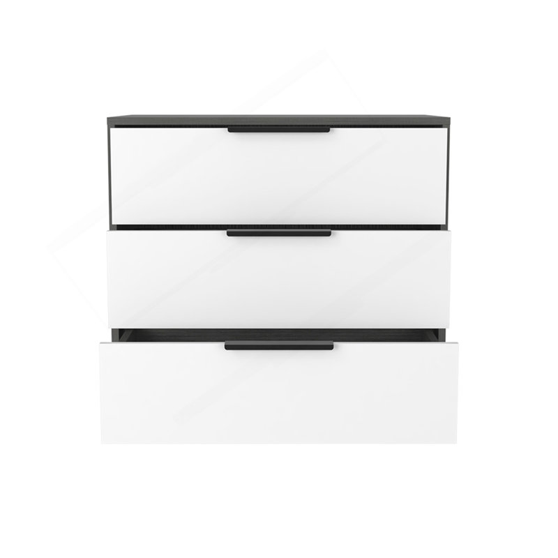 Dresser 27"H, 3 Drawers Dresser, Superior Top, Smokey Oak / White, White