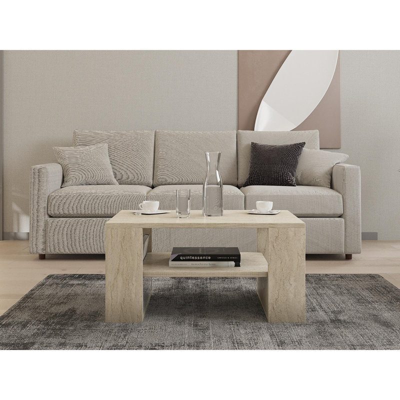 Modern Coffee Table, Travertine Color, 31.5 x 15.7 x 19.7 inches | 100% Melamine Coated Particle Board, Thickness: 0.7 inches | Stylish Solid Beige Design, Perfect for Living Room & Contemporary Decor