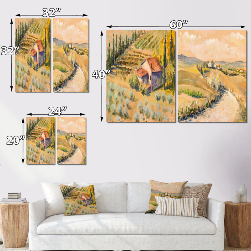 Ensemble de 2 pièces d'art campagnard en Toscane, Italie, H 40 po x l 60 po x P 1,5 po